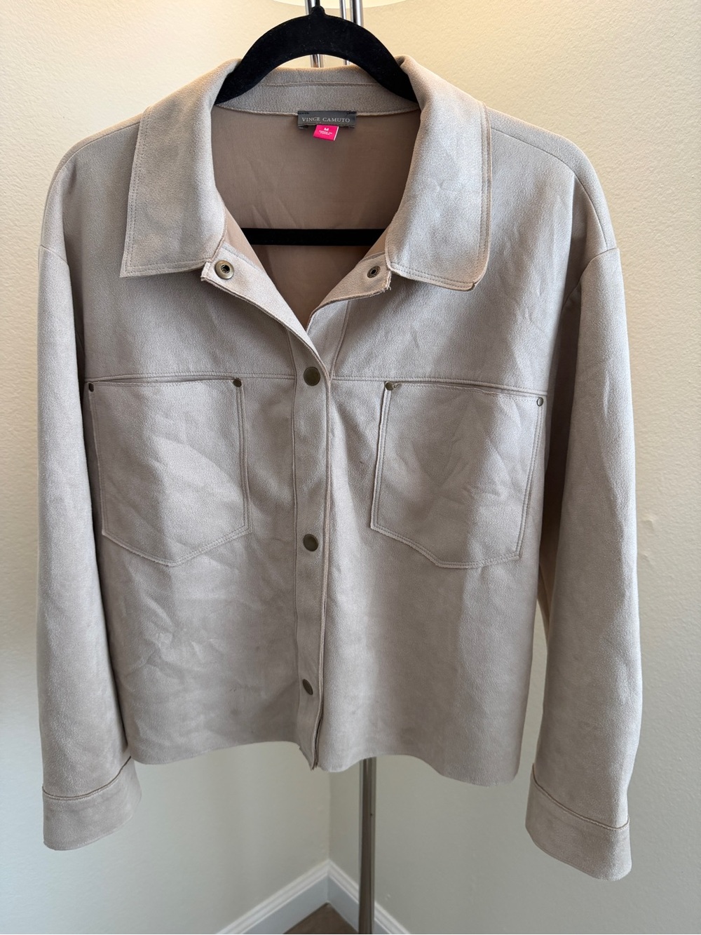 Vince Camuto Light Beige Suede Button-Front Jacket